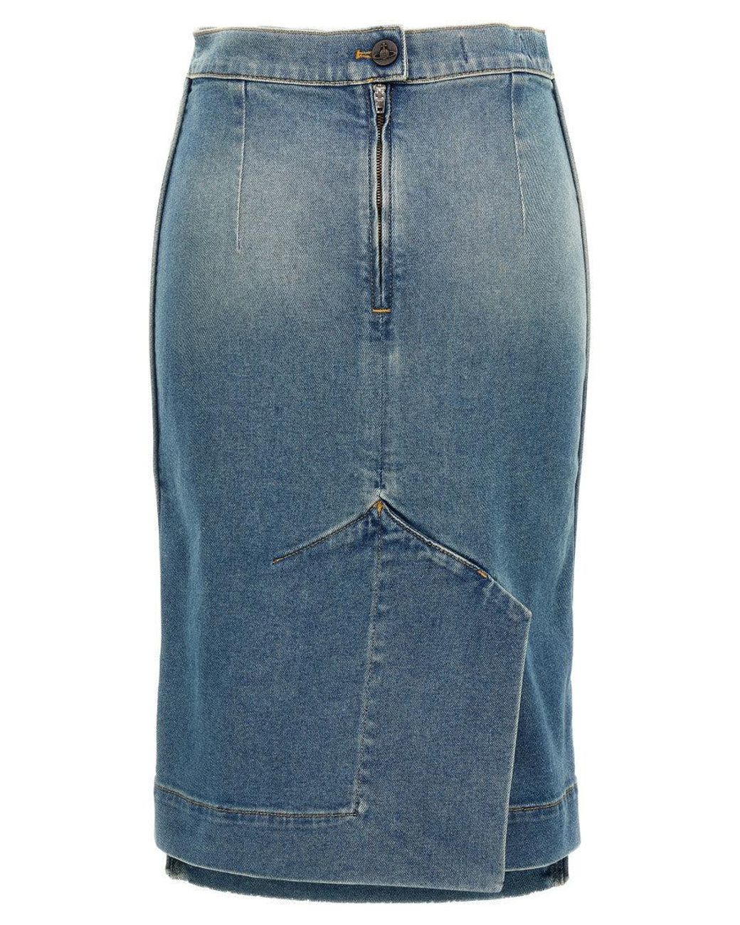 Vivienne Westwood Blue Light Logo Embroidery Denim Skirt