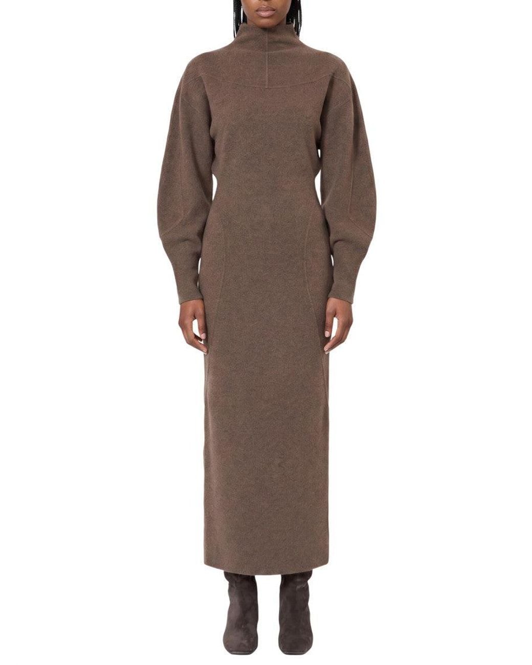 Max Mara Brown Mock Collar Maxi Dress