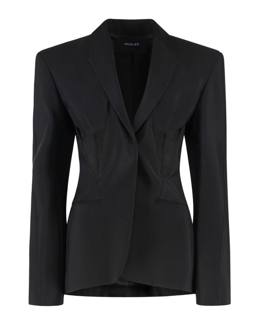 Mugler Black Solid Notched Lapel Blazer