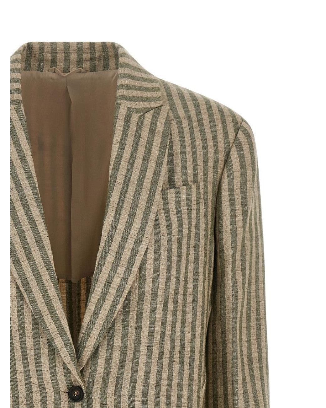 Brunello Cucinelli Green Stripes Notched Lapel Blazer