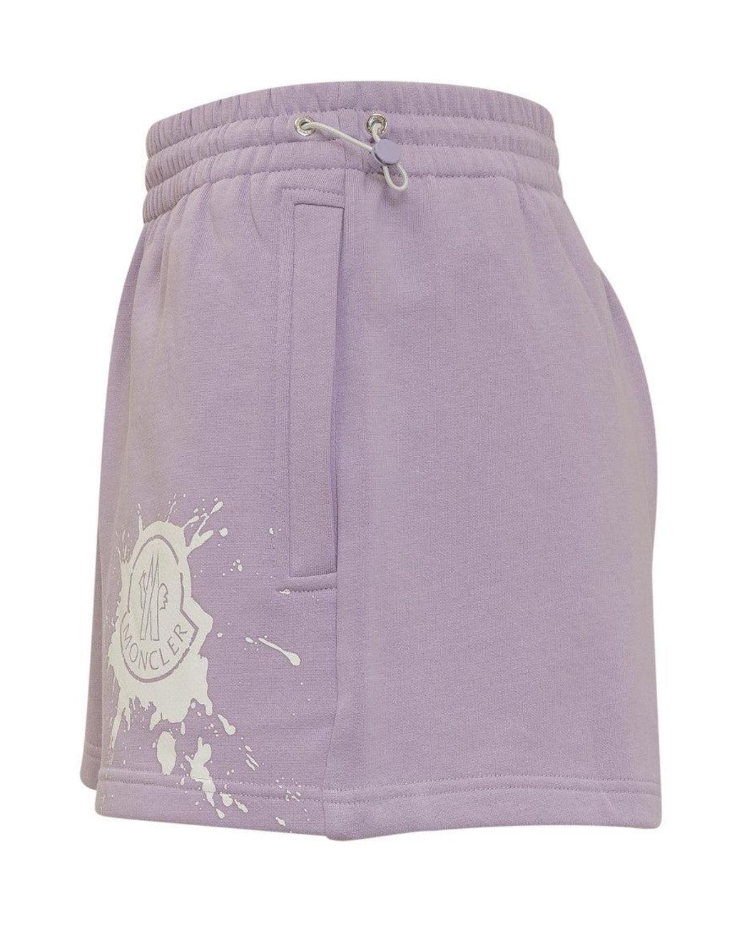 Moncler Purple Stylish Mini Shorts With Unique Stampaint Design
