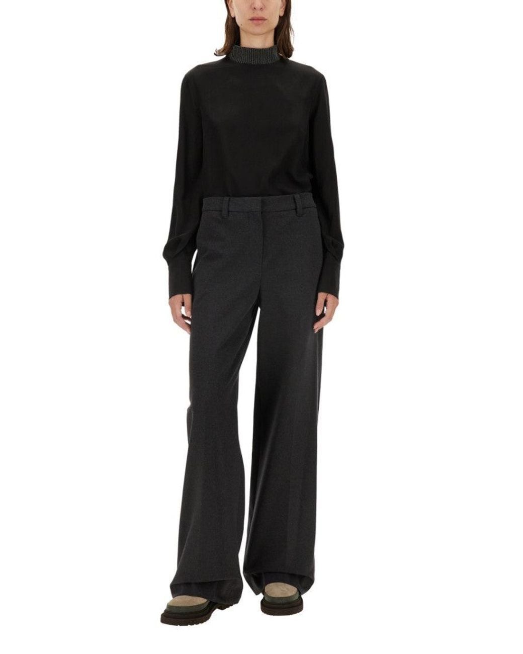 Brunello Cucinelli Black Flat Front Pants