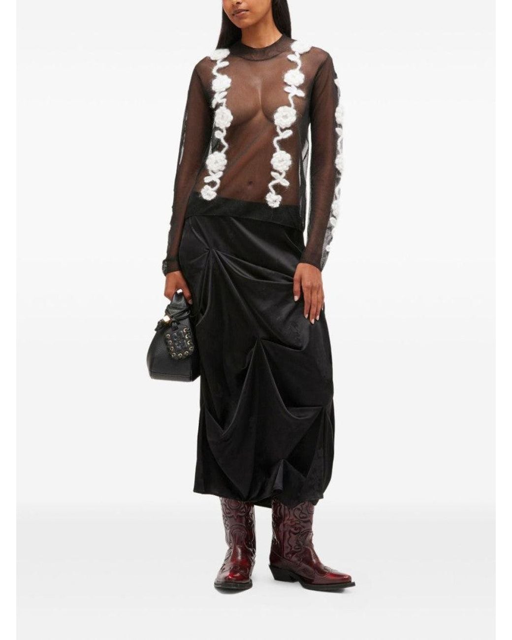 Ganni Gray Crochet-Flower Top