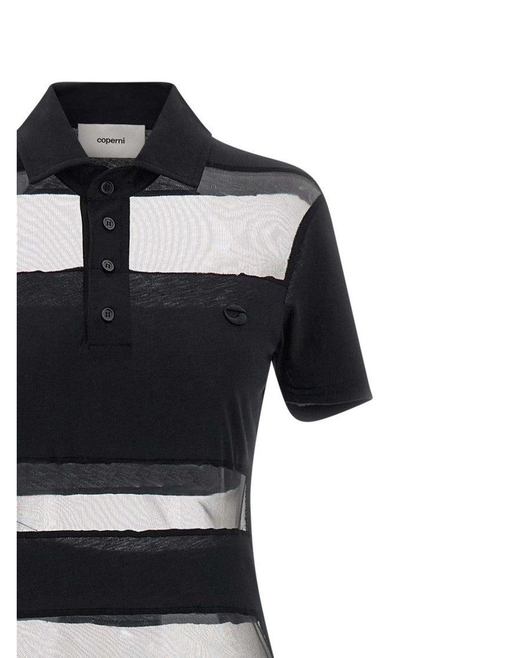 Coperni Black Striped Sheer Polo Dress