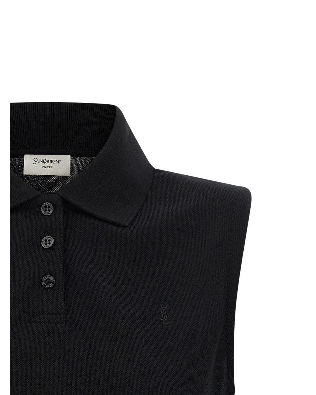 Saint Laurent Black Cassandre Embroidered Polo Shirt