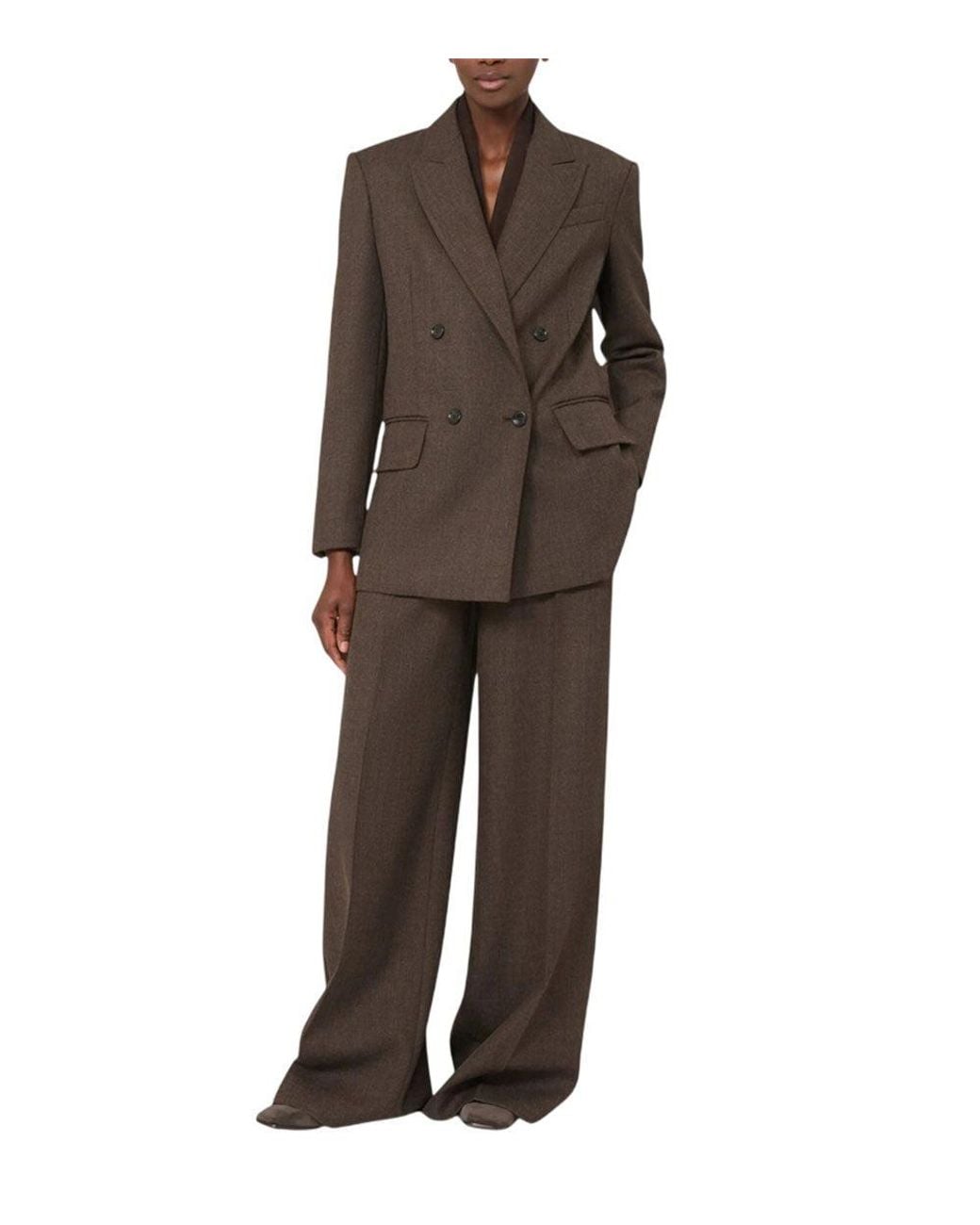 Max Mara Brown Solid Peaked Lapel Blazer