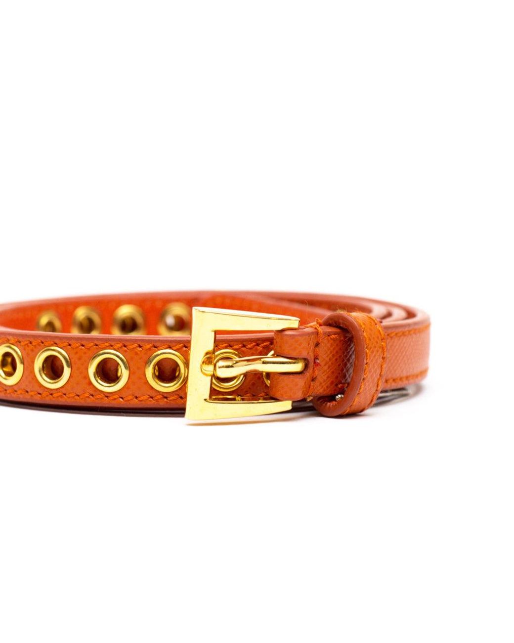 Prada Orange Skinny Eyelet Embellished Belt