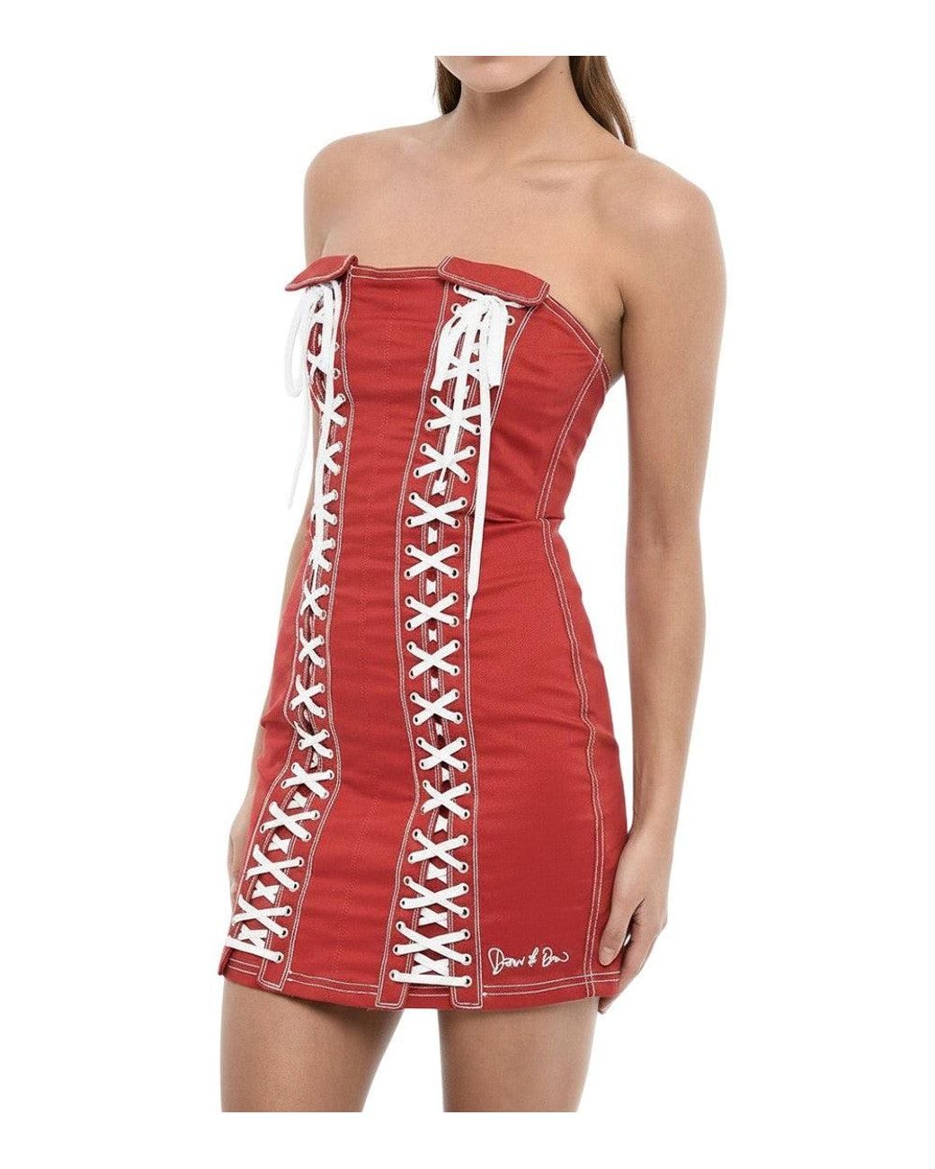 DSquared² Red Embellished Strapless Mini Dress