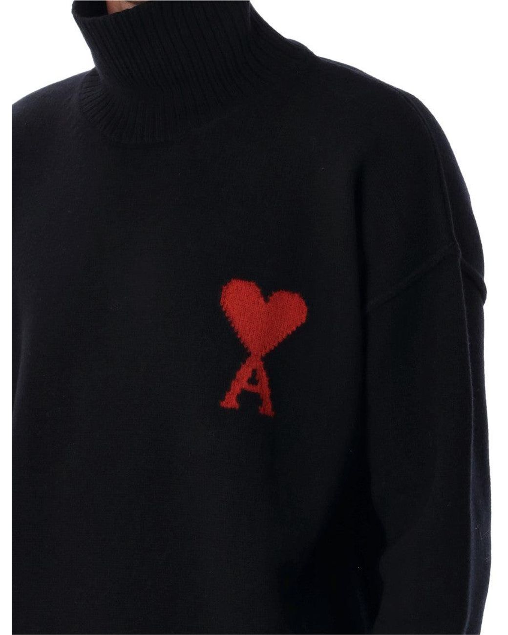 AMI Blue Ami Paris Wool Ami De Coeur Turtleneck for men