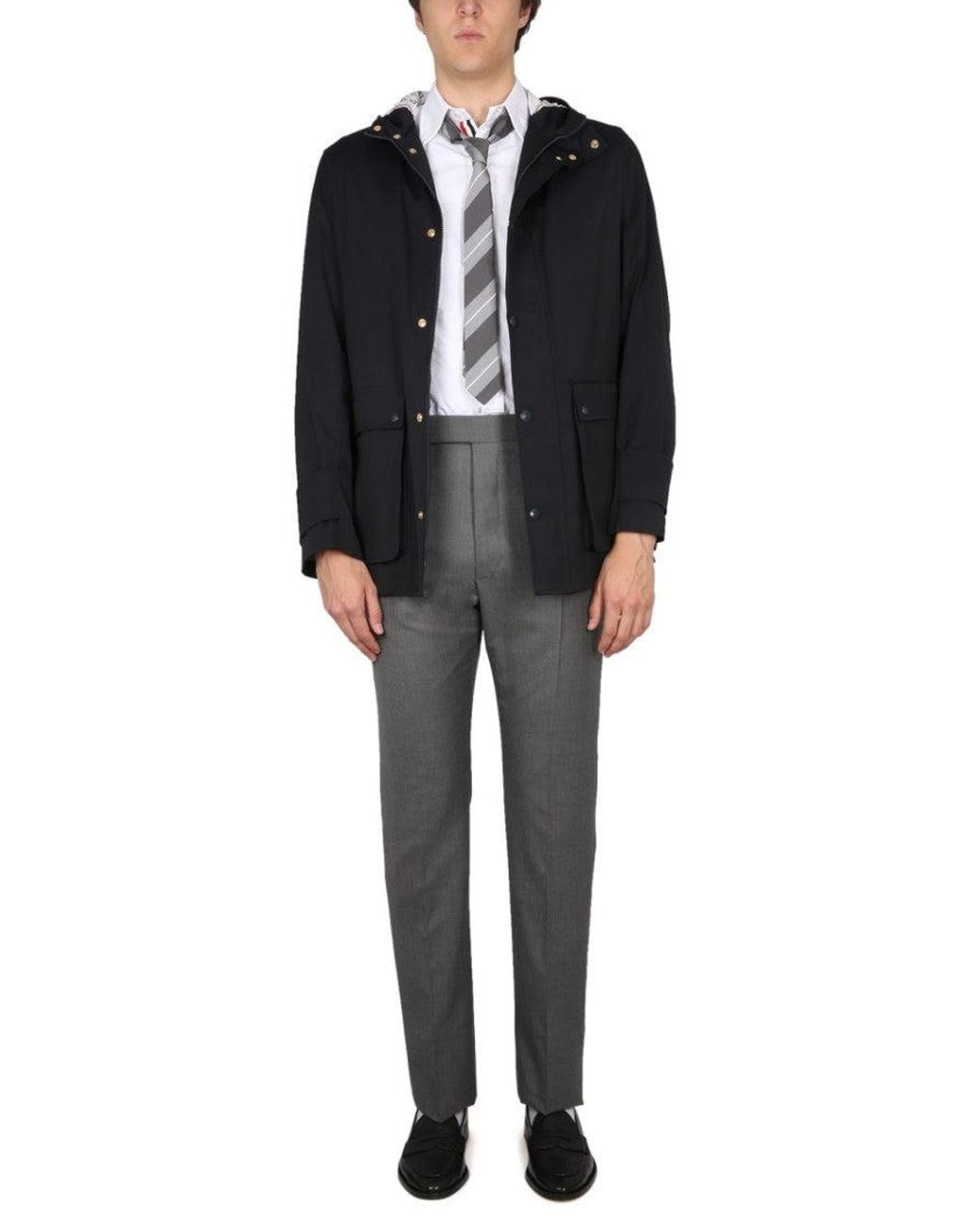 Thom Browne Black High Neck Hooded Zip Parka Jacket for men