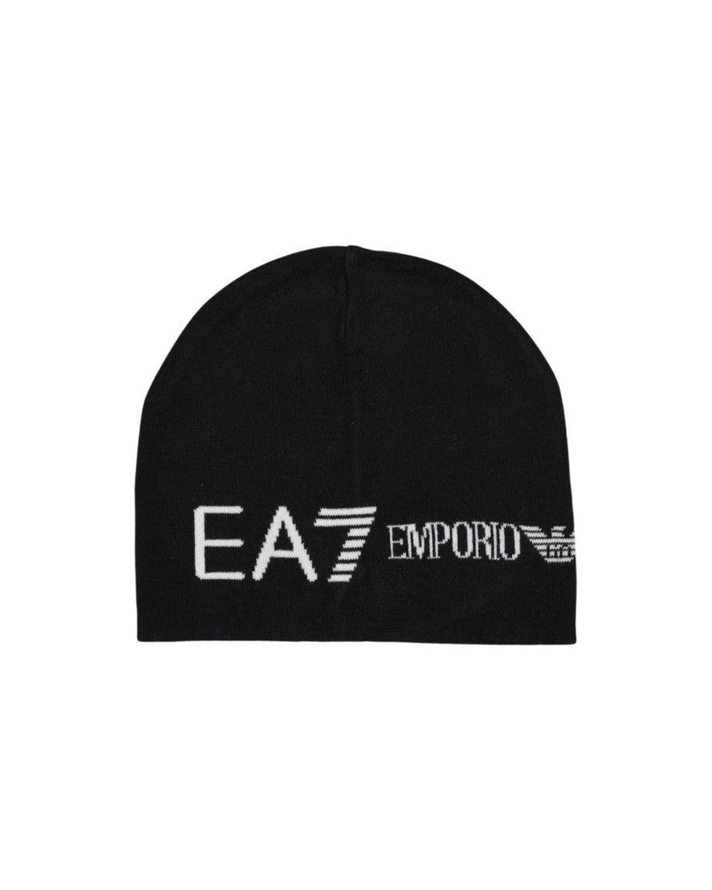 EA7 Black Logo Beanie Cap for men