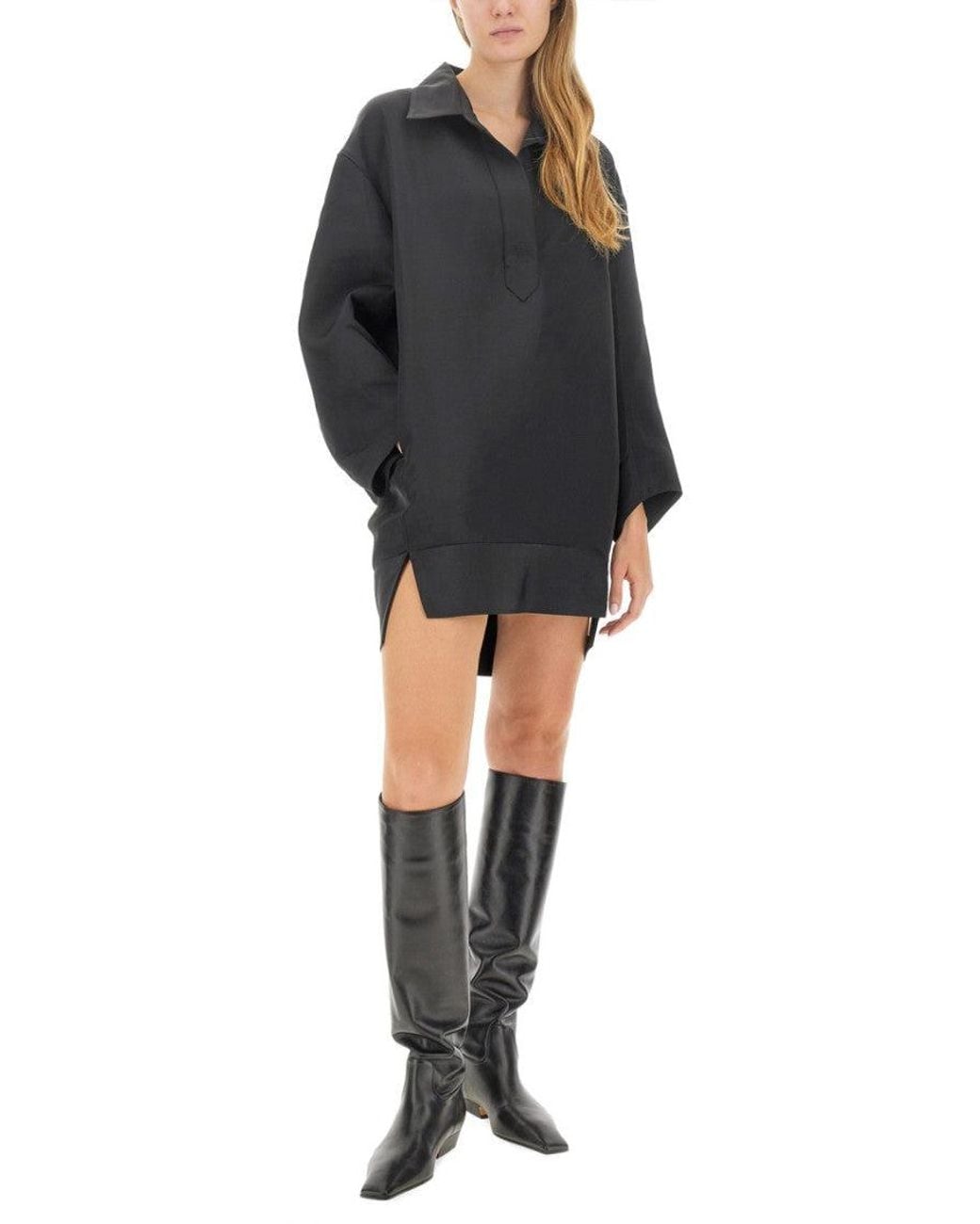 Khaite Black Shirt Collar Mini Dress