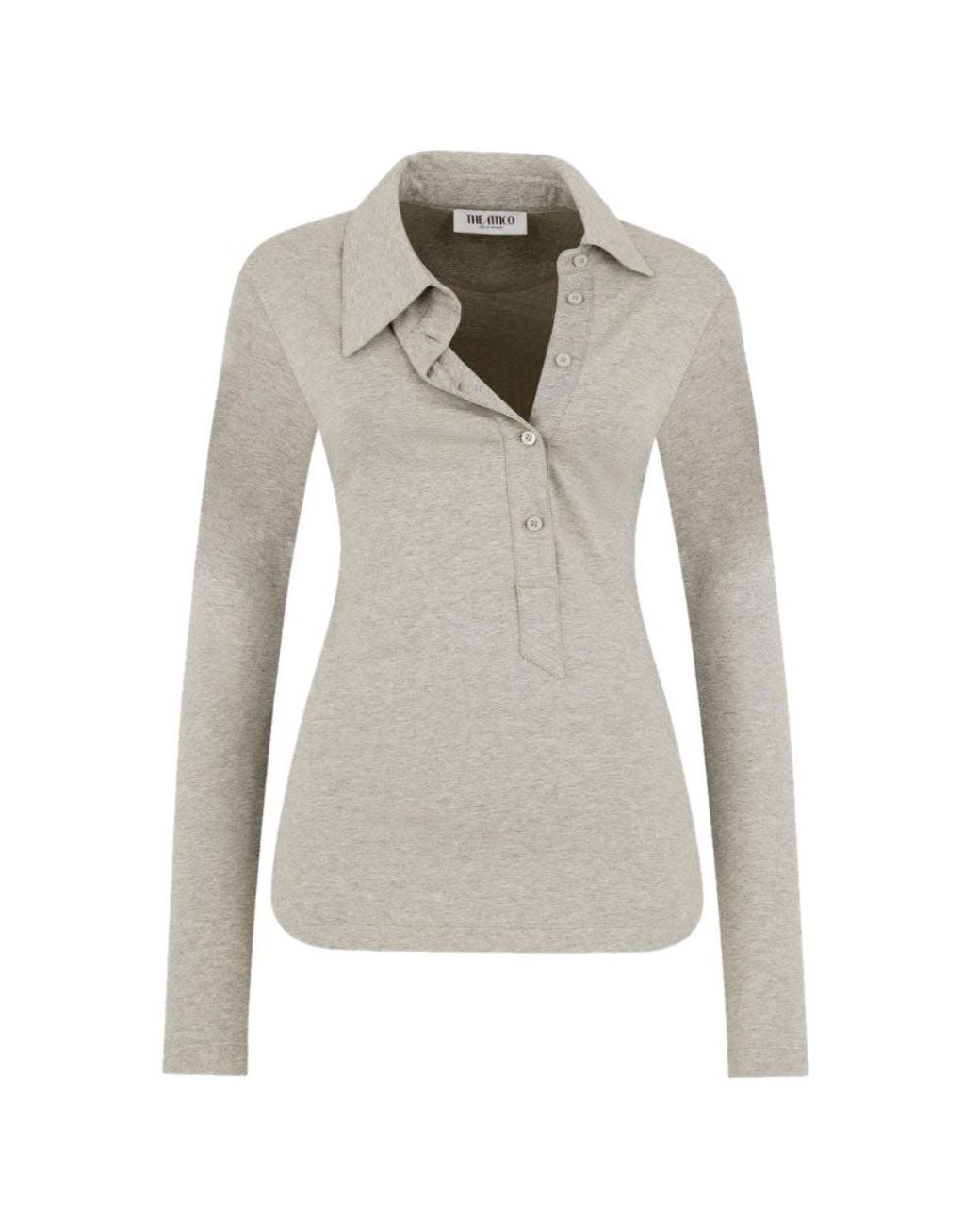 The Attico Gray Solid Shirt Collar Top