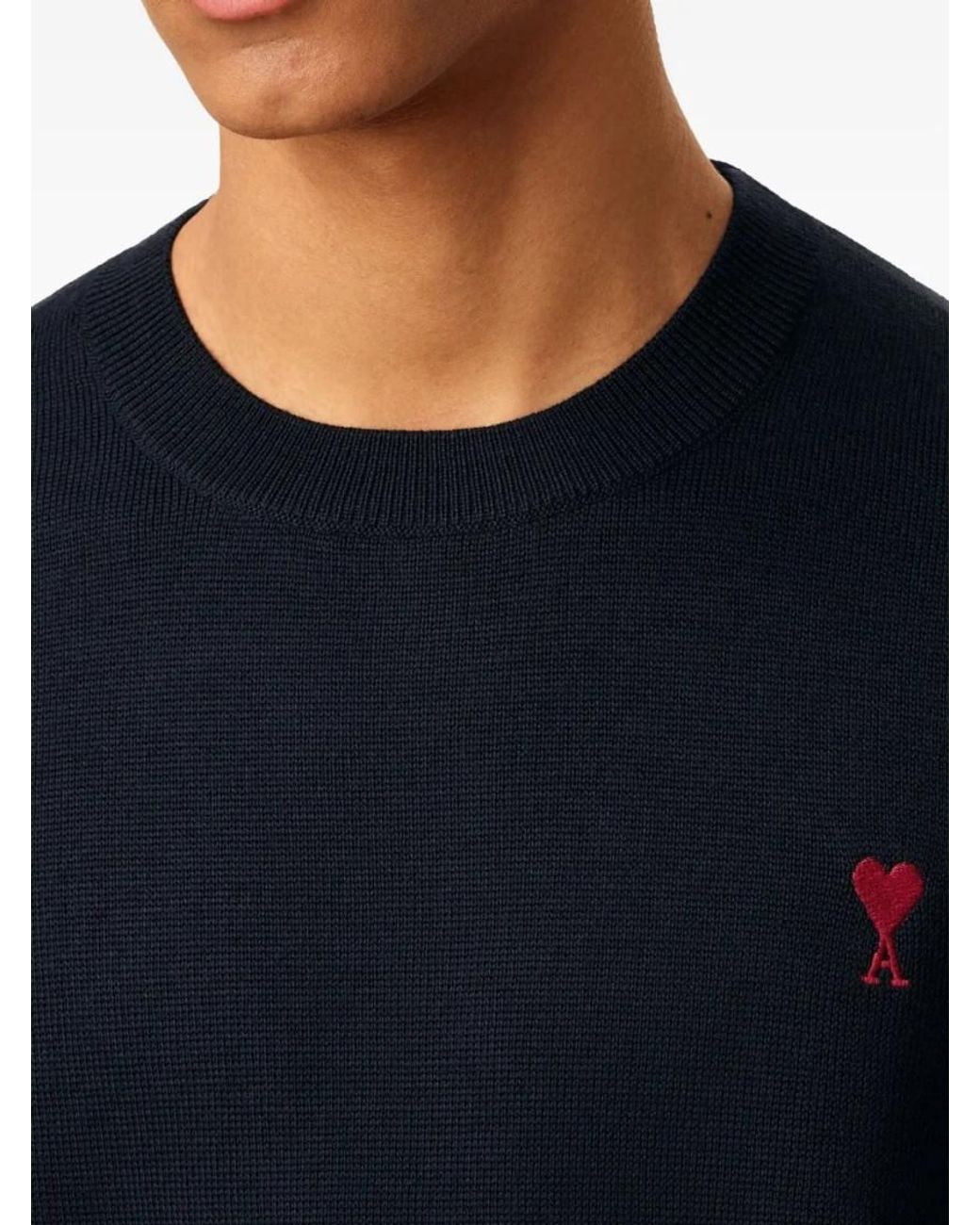 AMI Blue Crew Neck Logo Sweater for men