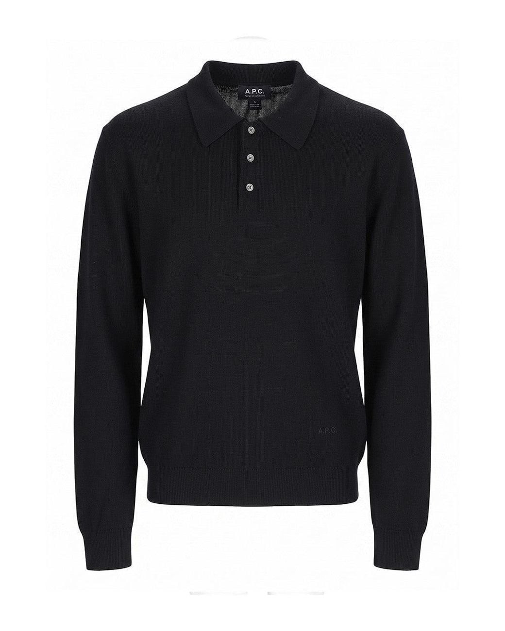 A.P.C. Black Shirt Collar Polo for men