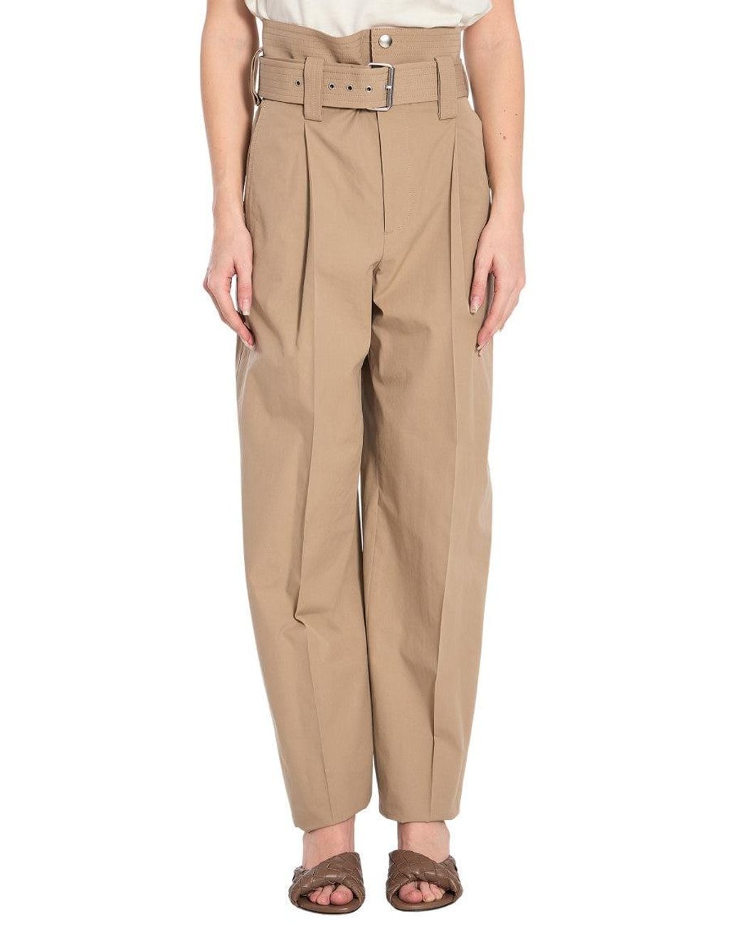 Bottega Veneta Natural Carrot Pleated Pants