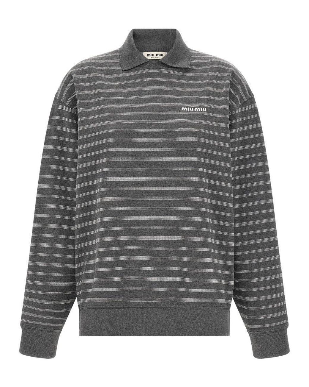 Miu Miu Gray Stripes Shirt Collar Sweatshirt