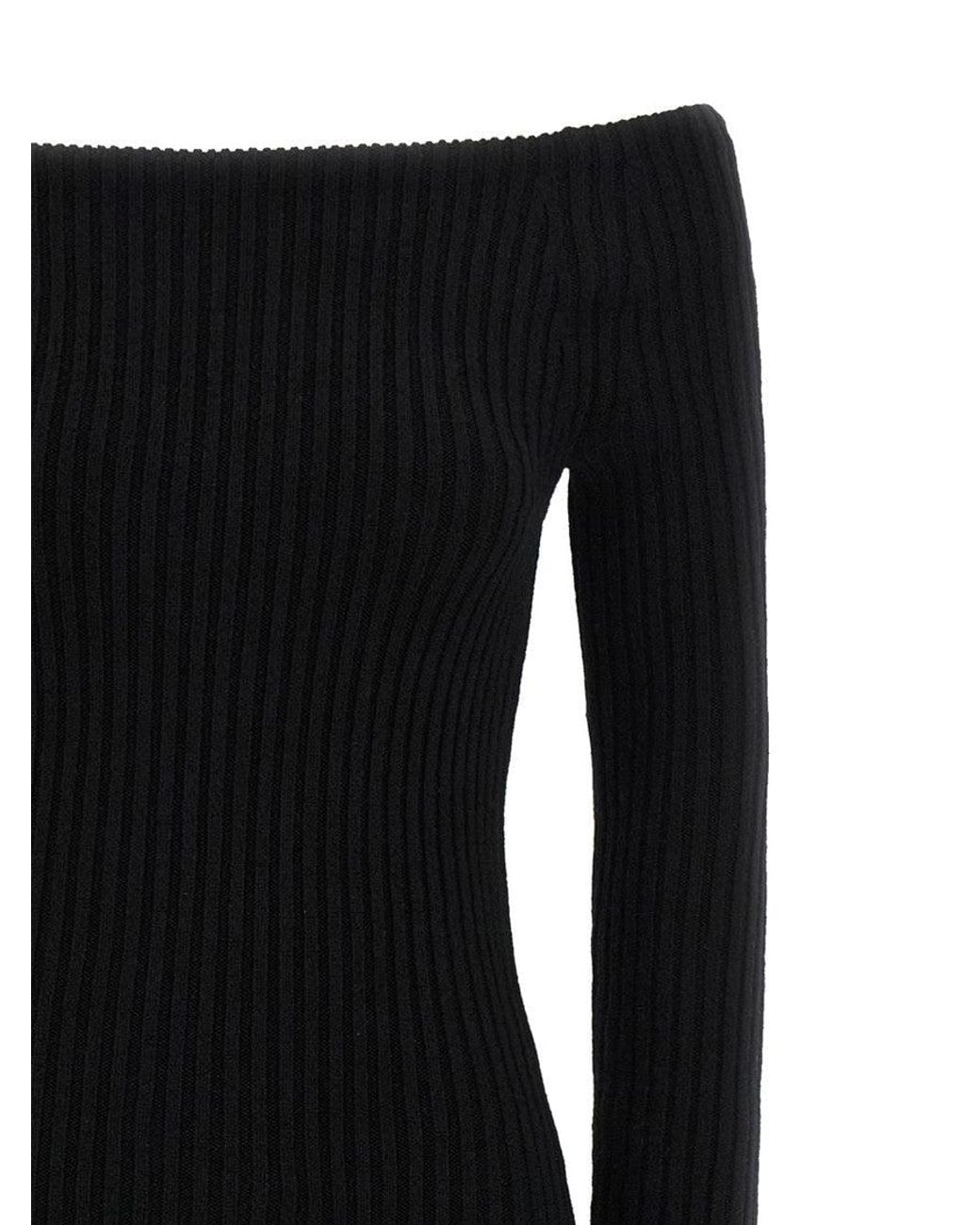 Max Mara Black Ribbed Off Shoulder Maxi Dress
