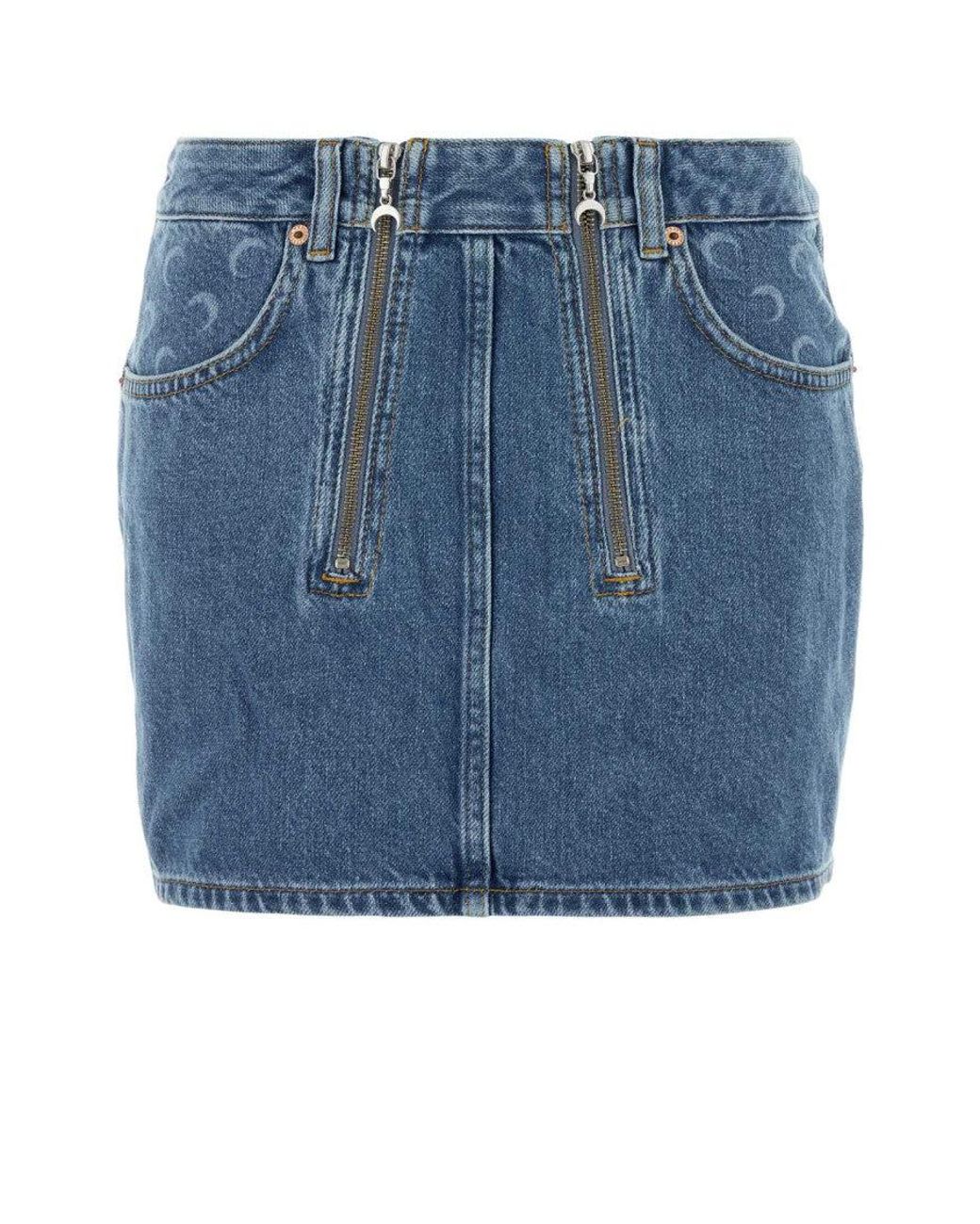 MARINE SERRE Blue Printed Mini Skirt