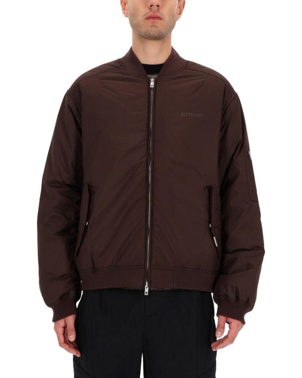 Represent Brown Solid Mock Collar Jacket for men