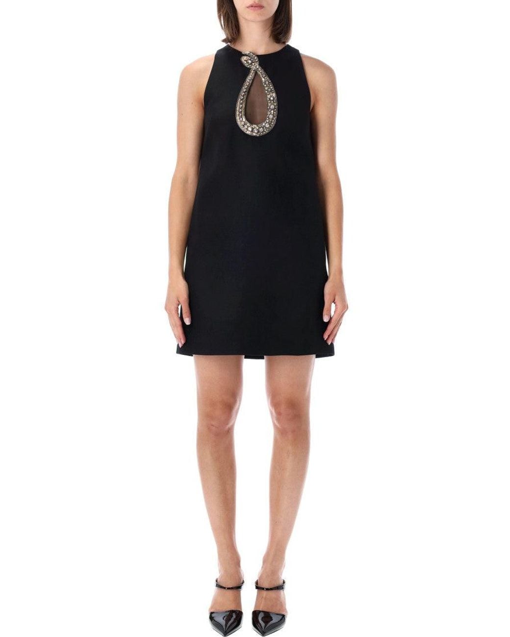 Valentino Black Embellished Round Neck Mini Dress