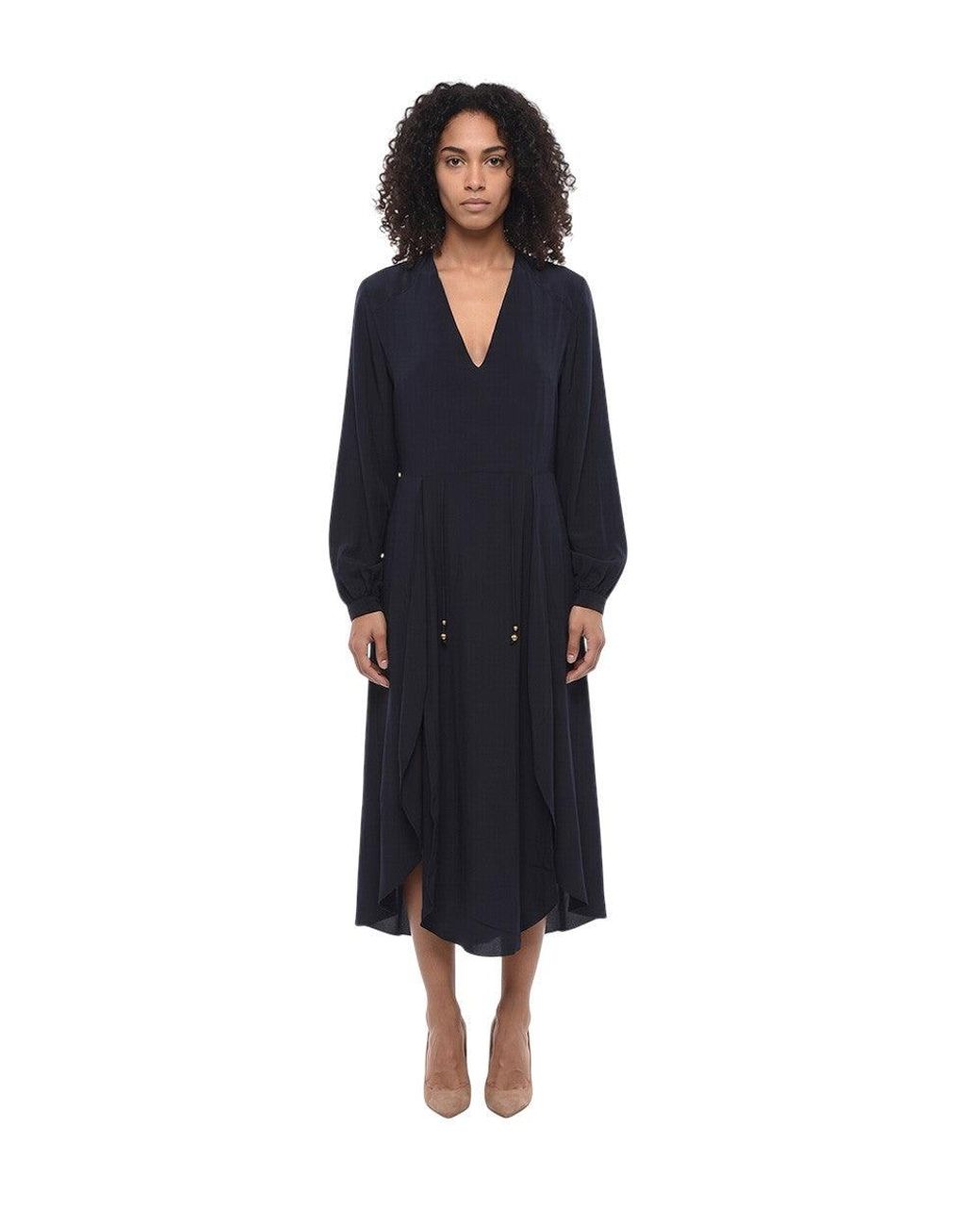 Stella McCartney Blue Solid V Neck Midi Dress
