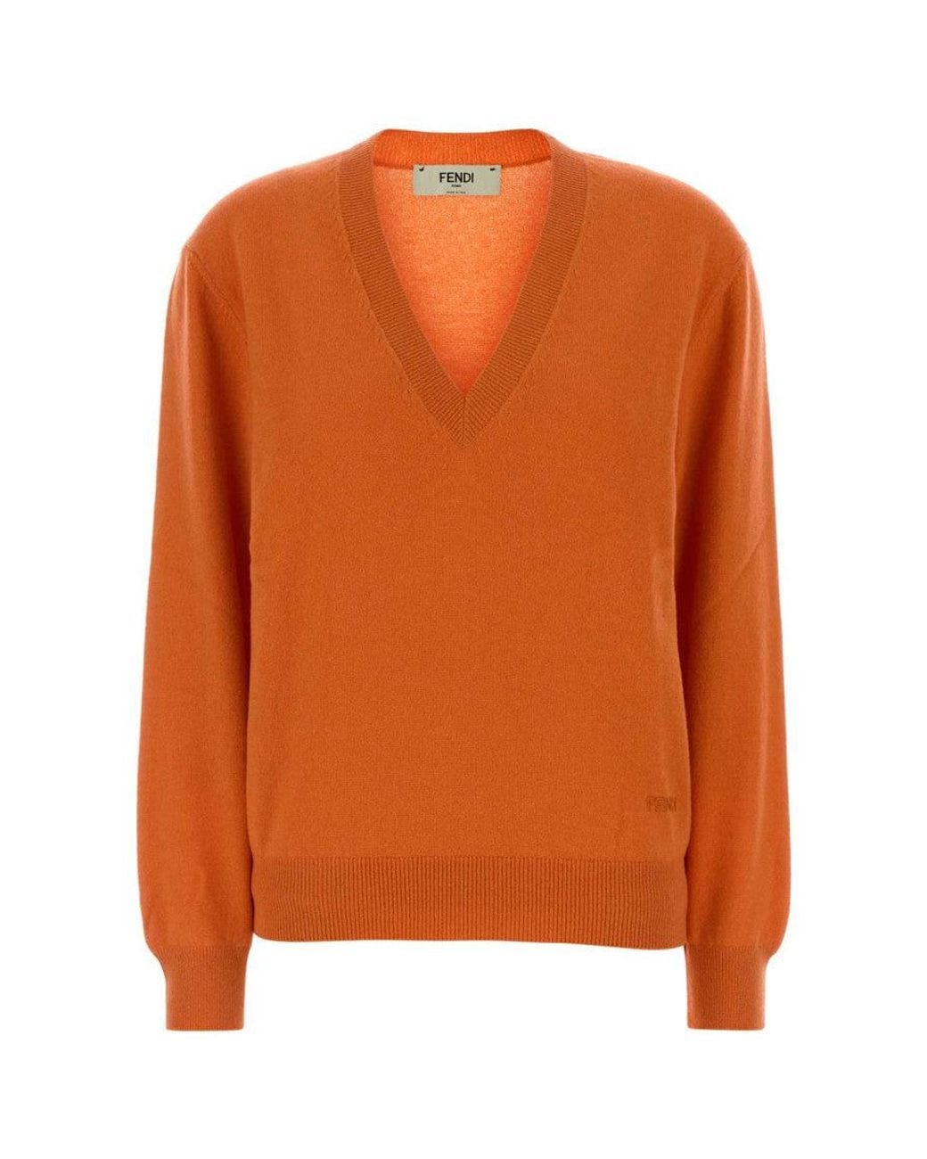 Fendi Orange V Neck Sweater