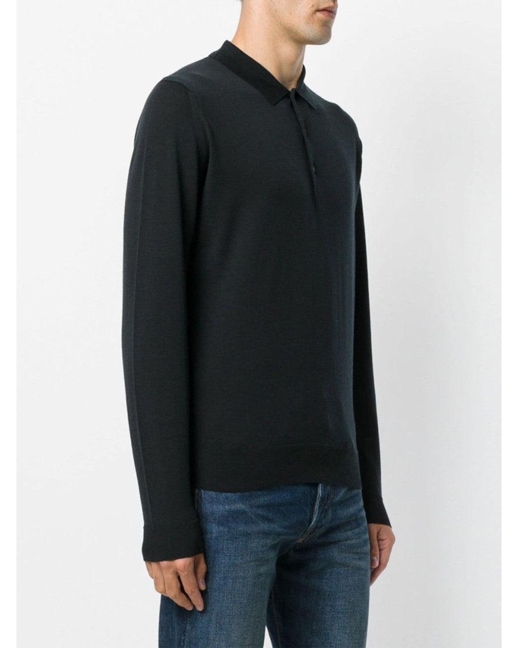 John Smedley Black Knit Jumper Polo for men