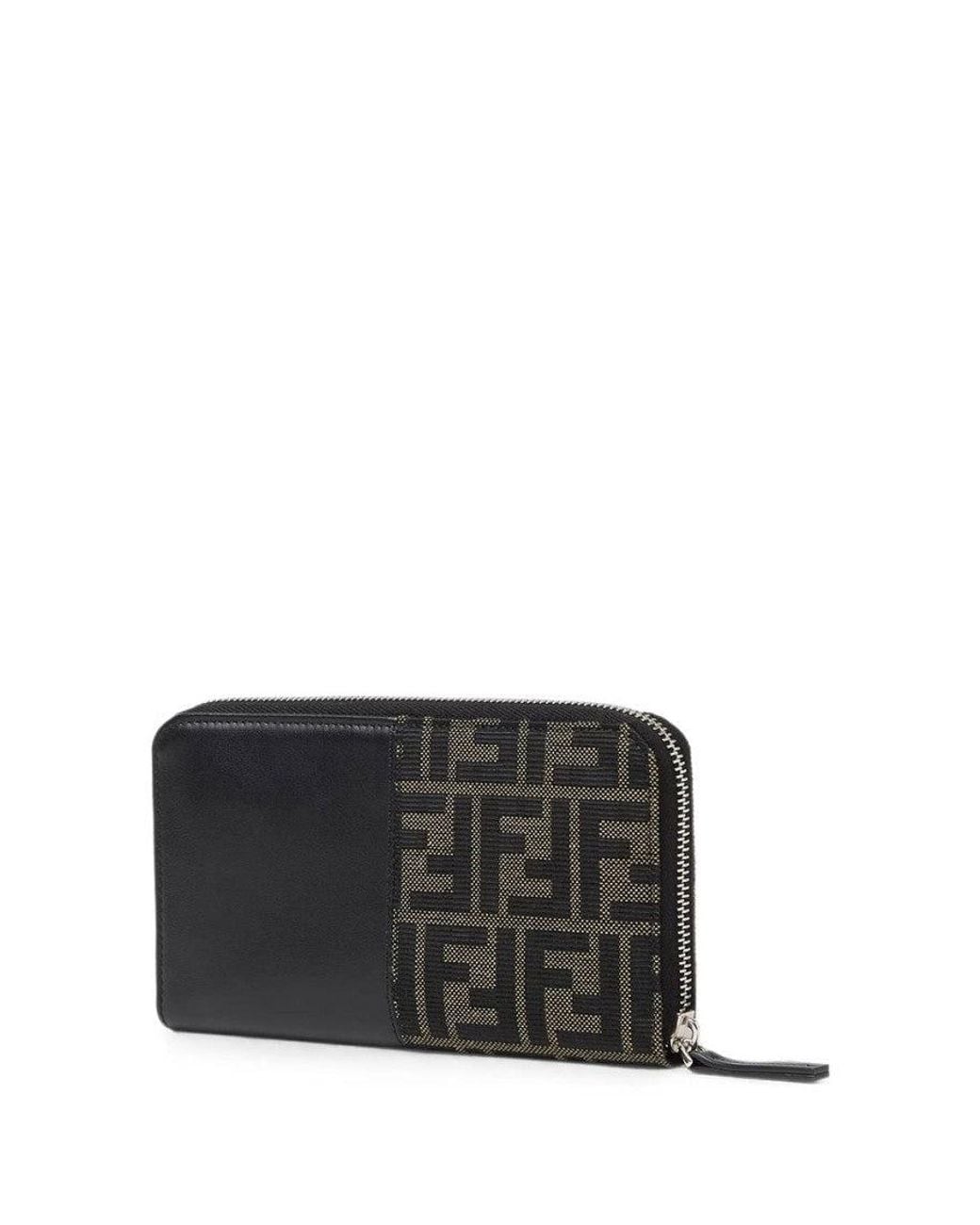 Fendi Black Ff Logo Zip Wallet for men