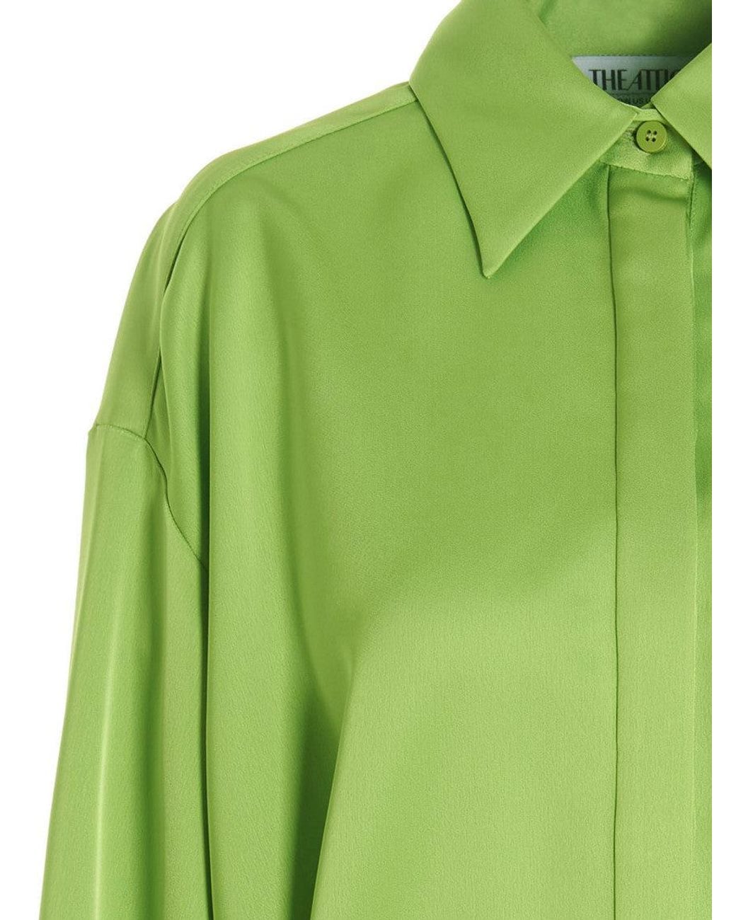 The Attico Green Solid Shirt Mini Dress