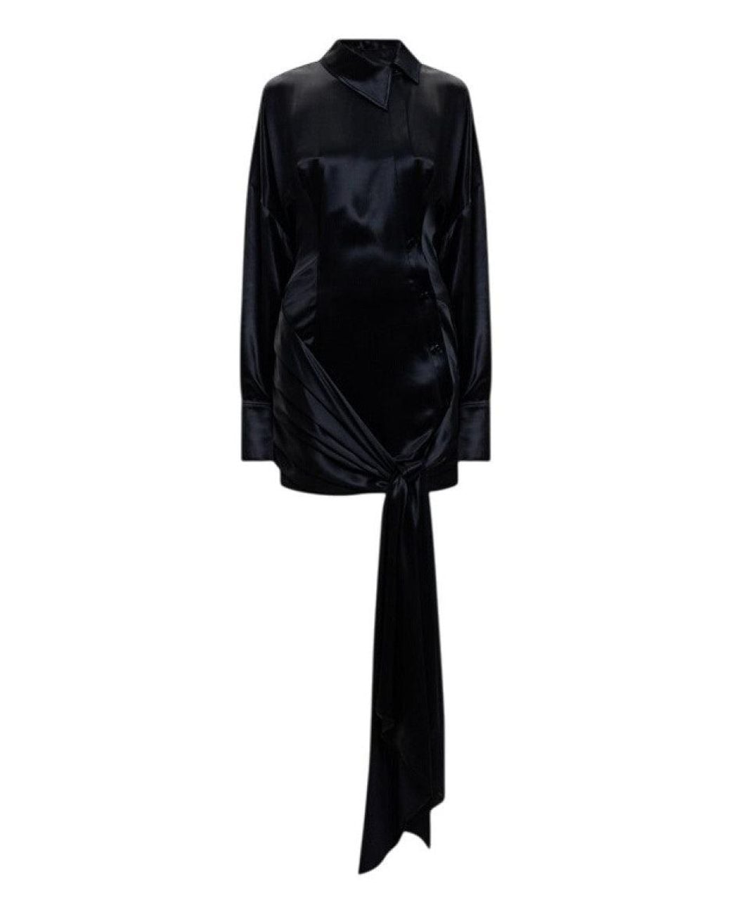 The Attico Black Solid Shirt Collar Mini Dress