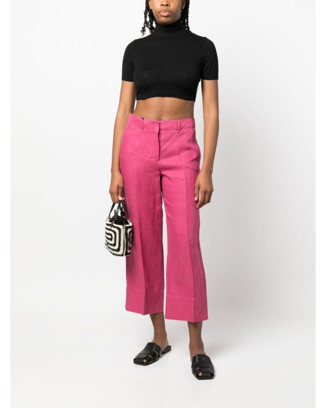 Max Mara Pink Wide-Leg Linen Trousers