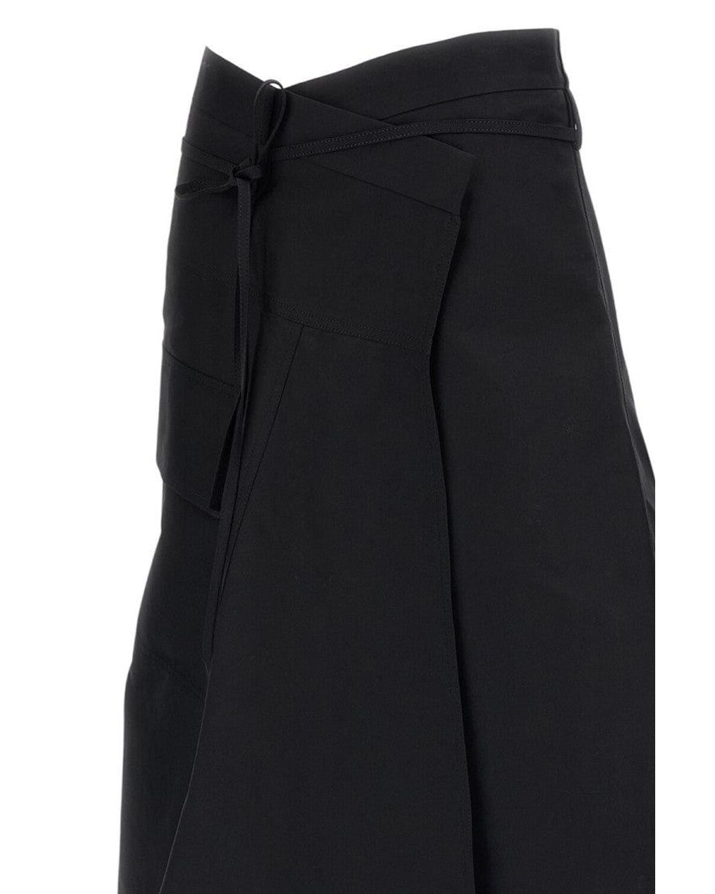 Bottega Veneta Black Cotton Midi Asymmetric Skirt