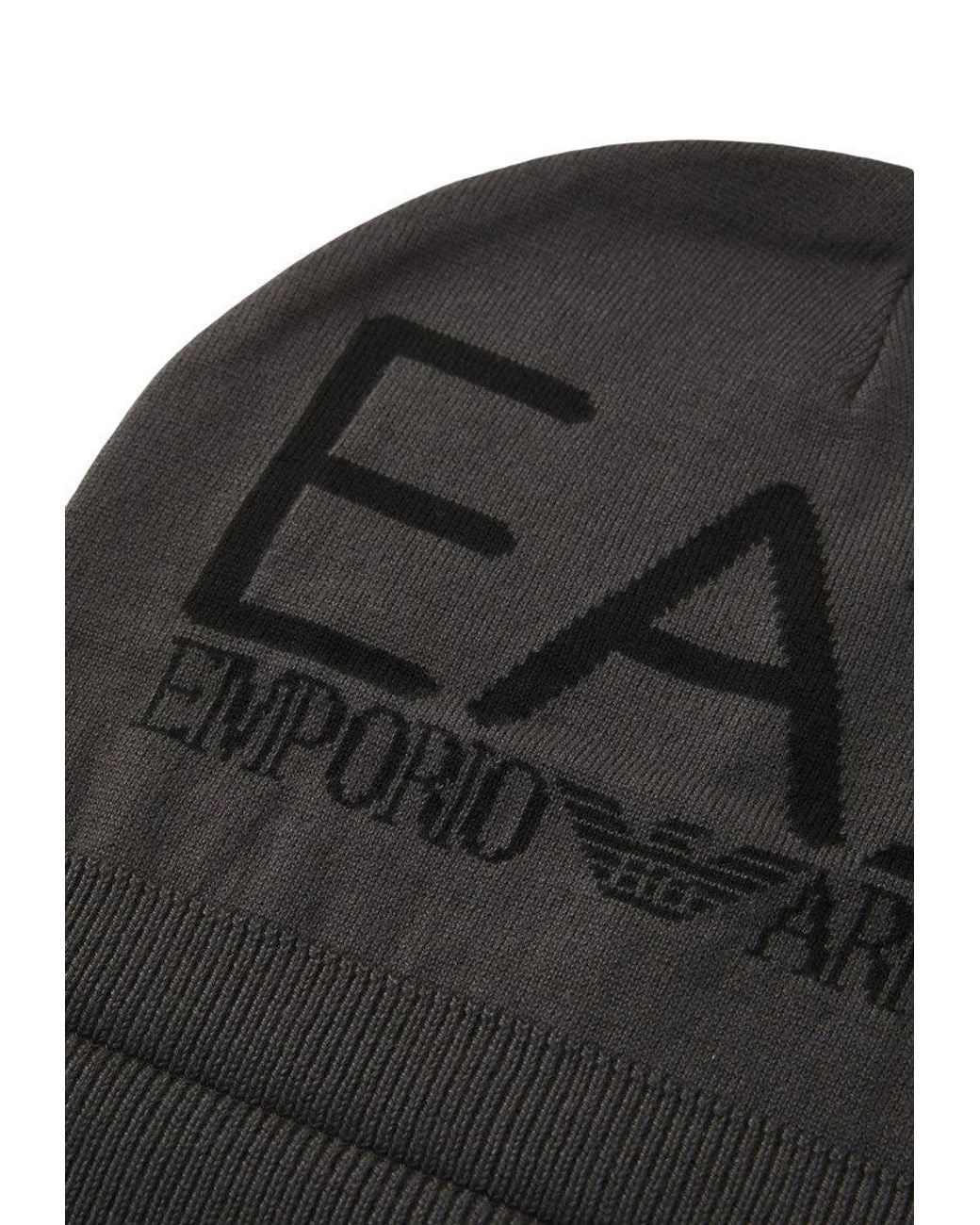 EA7 Black Logo Beanie Cap for men