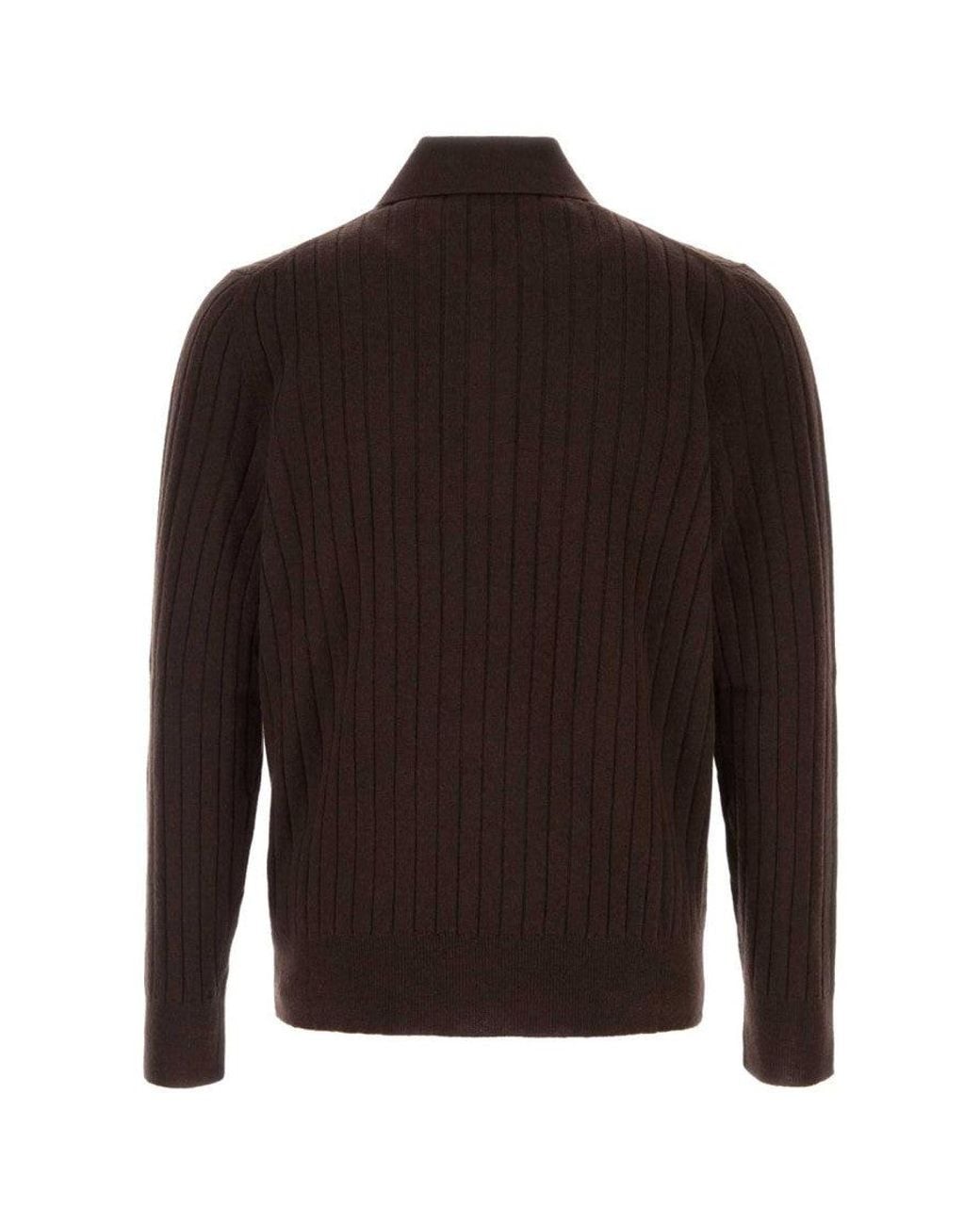 Amiri Brown Dark Knitted Polo Sweater for men