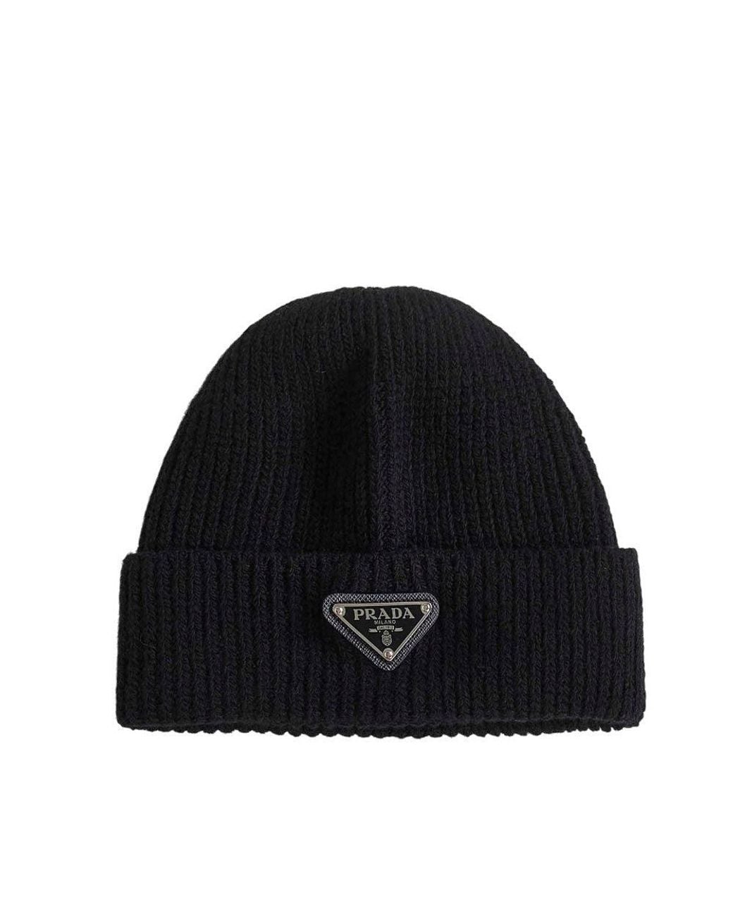 Prada Black Milano Logo Beanie Cap for men