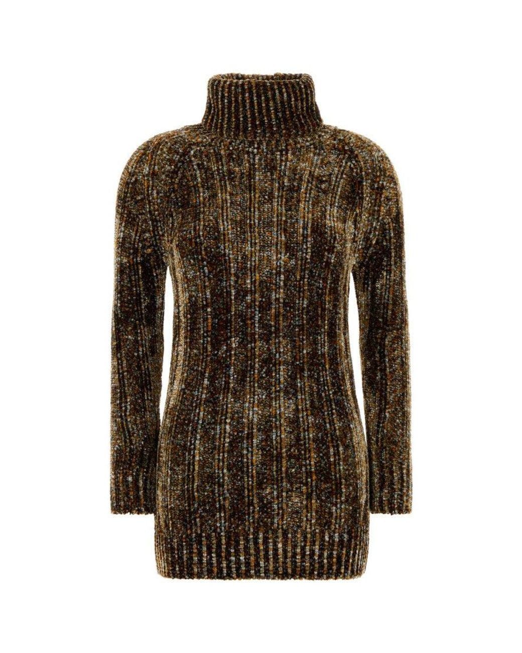 Dries Van Noten Brown Knitted Turtle Neck Sweater