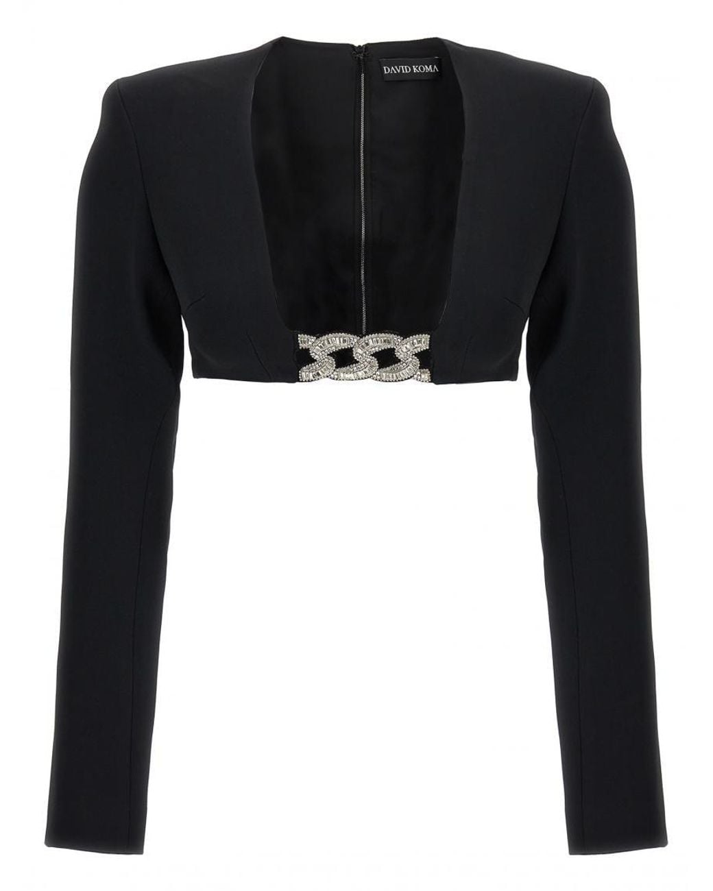 David Koma Black Top 3D Crystsal Chain And Square Neck