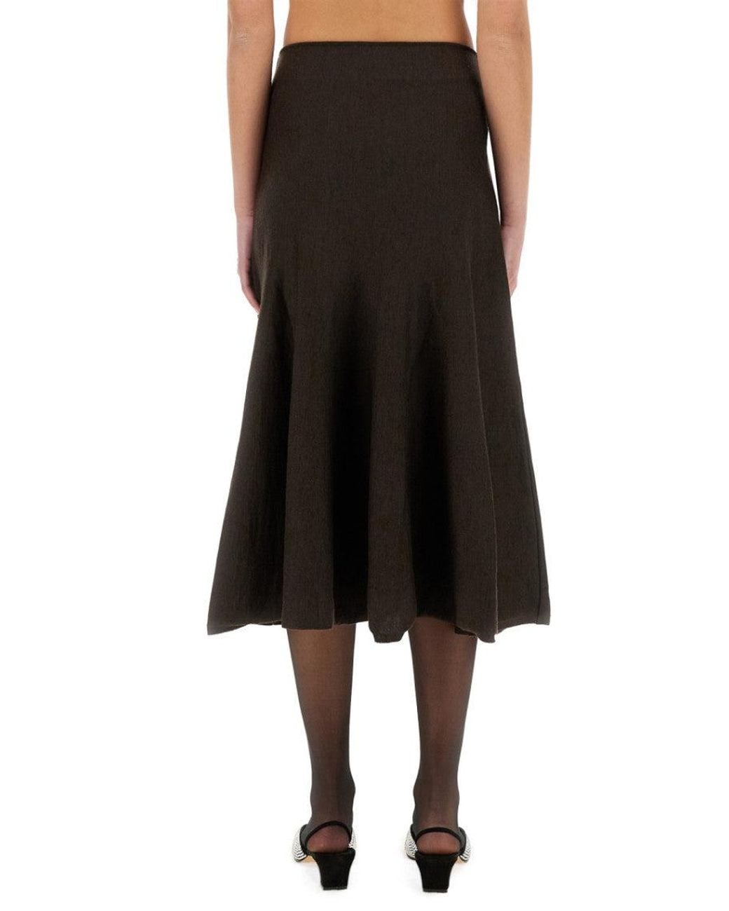 Khaite Black Solid Midi Skirt