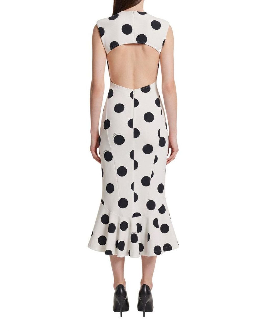 Jacquemus White Palmier Polka Dots Midi Dress With Cut-Out Detail