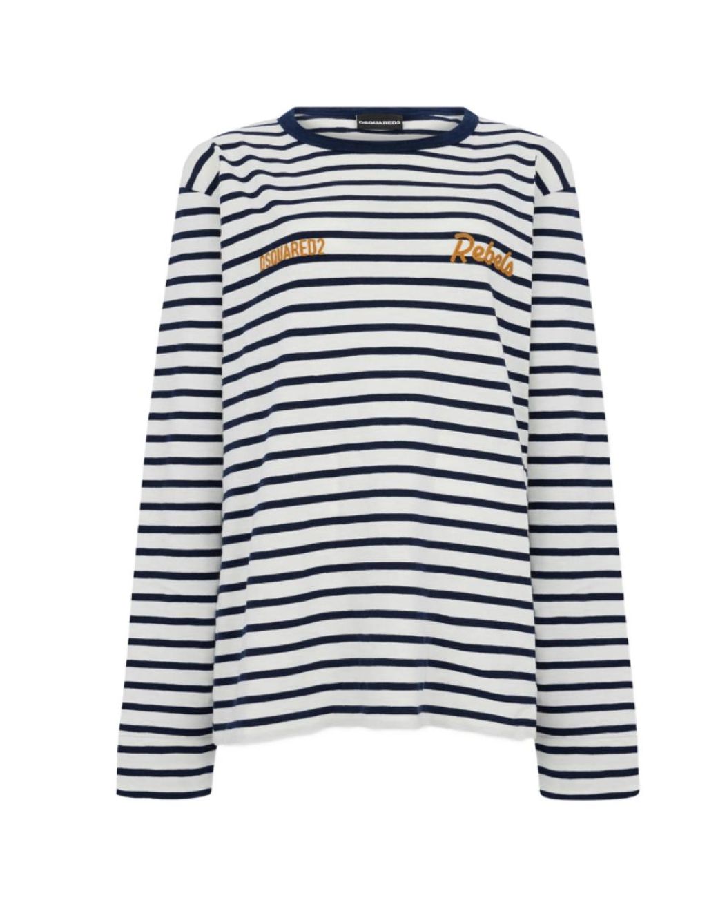 DSquared² Blue Crew Neck Stripes Logo T-Shirt