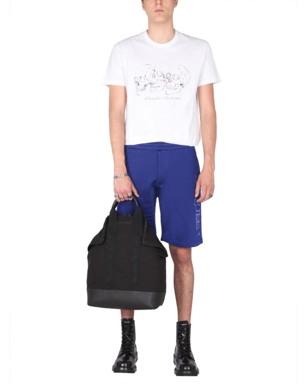 McQueen Blue Logo Shorts for men