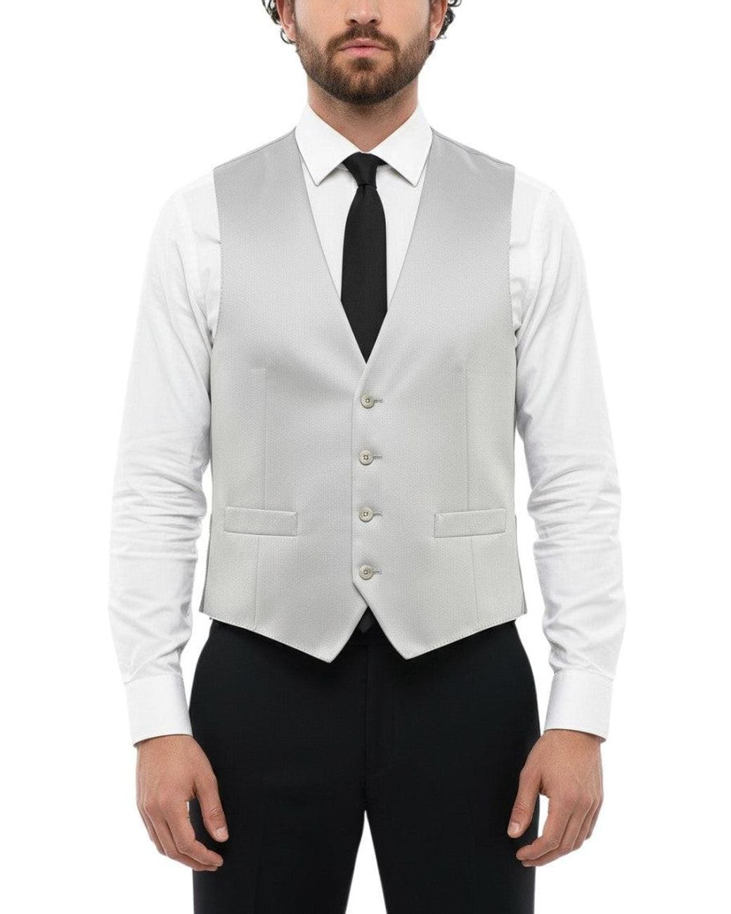 Corneliani White Solid V Neck Waistcoat for men