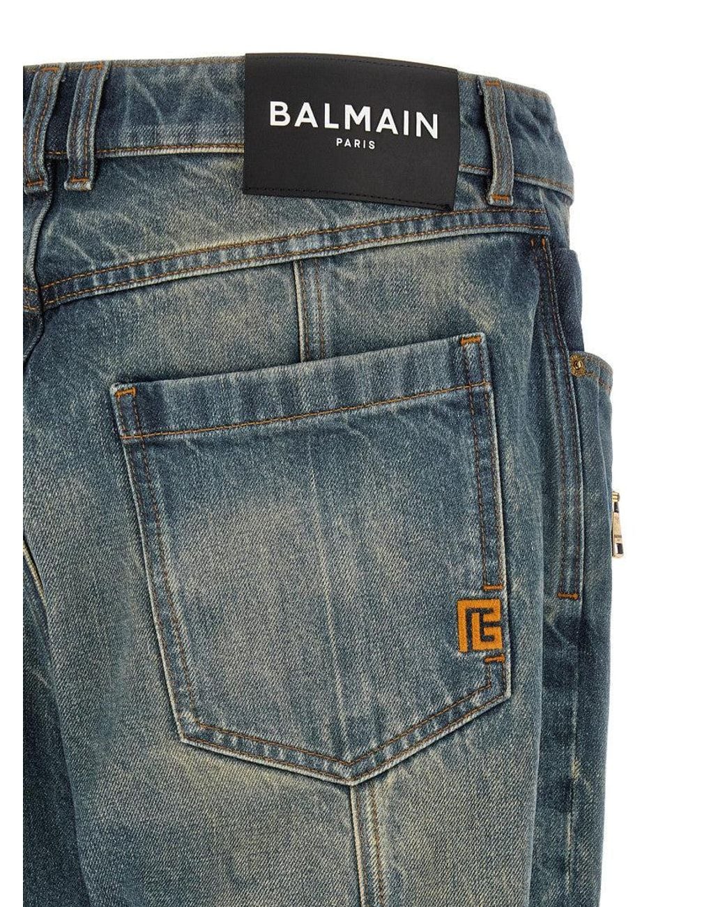 Balmain Blue Knee-Ribbed Biker Denim Jeans for men