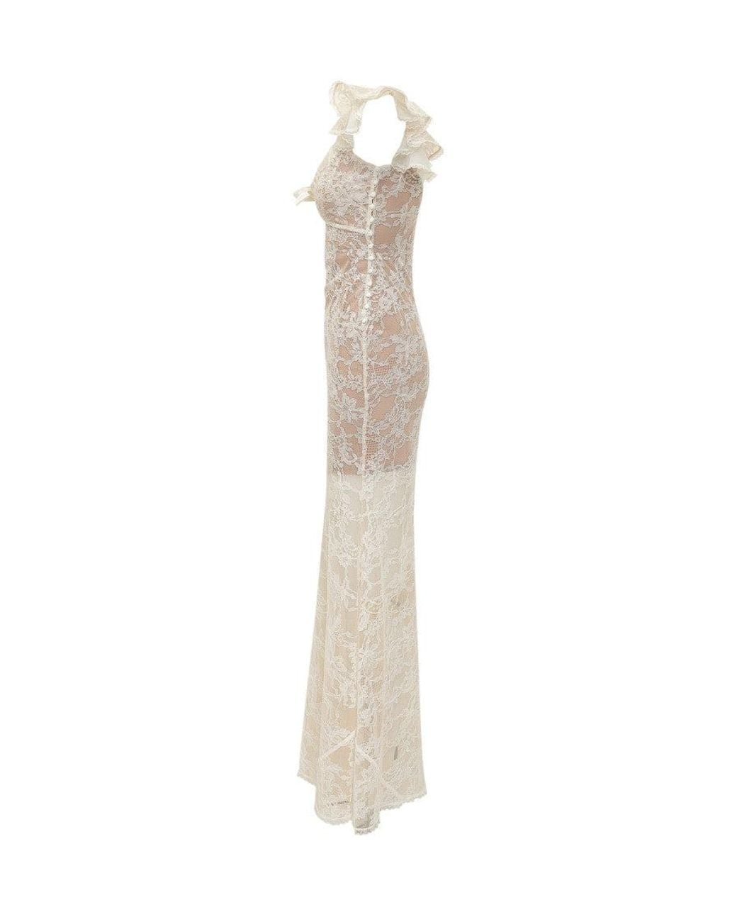 Self-Portrait White Lace Square Neck Maxi Dress