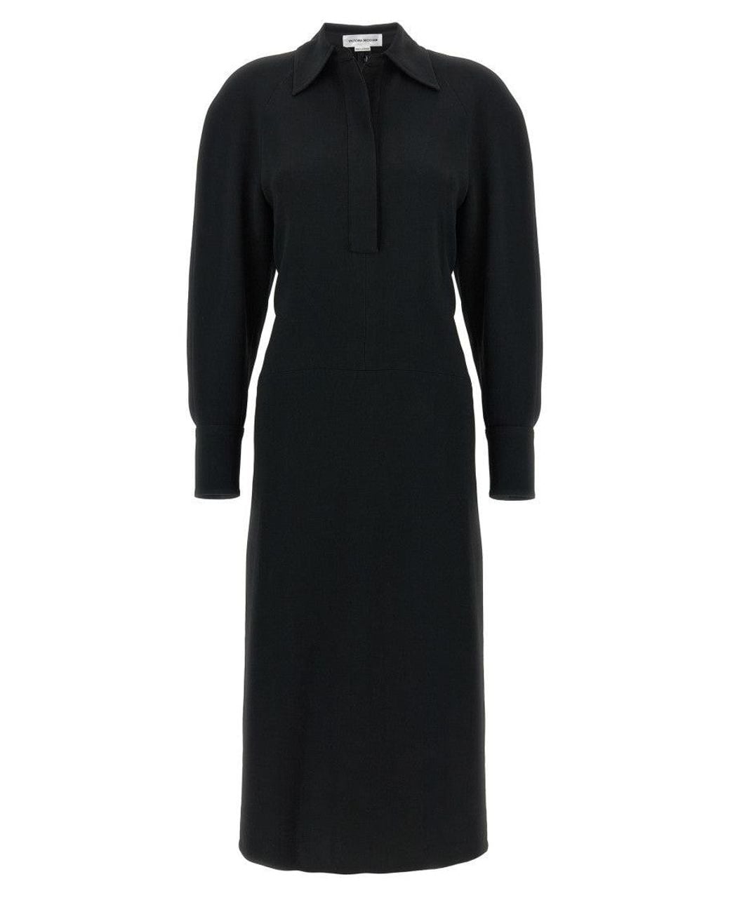 Victoria Beckham Black 'Long Sleeve Polo Collar Midi' Dress