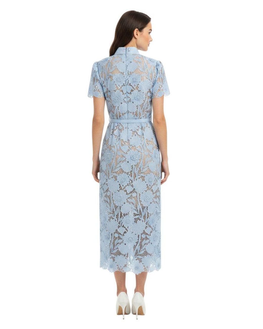 Self-Portrait Blue Light Floral Shirt Collar Midi Dress