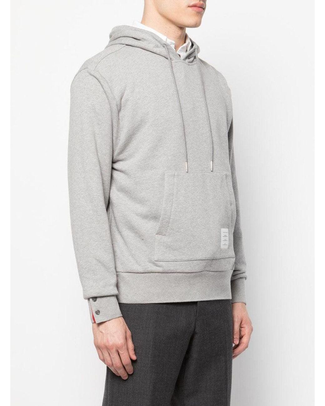 Thom Browne Gray Light Stripe Detail Hoodie for men