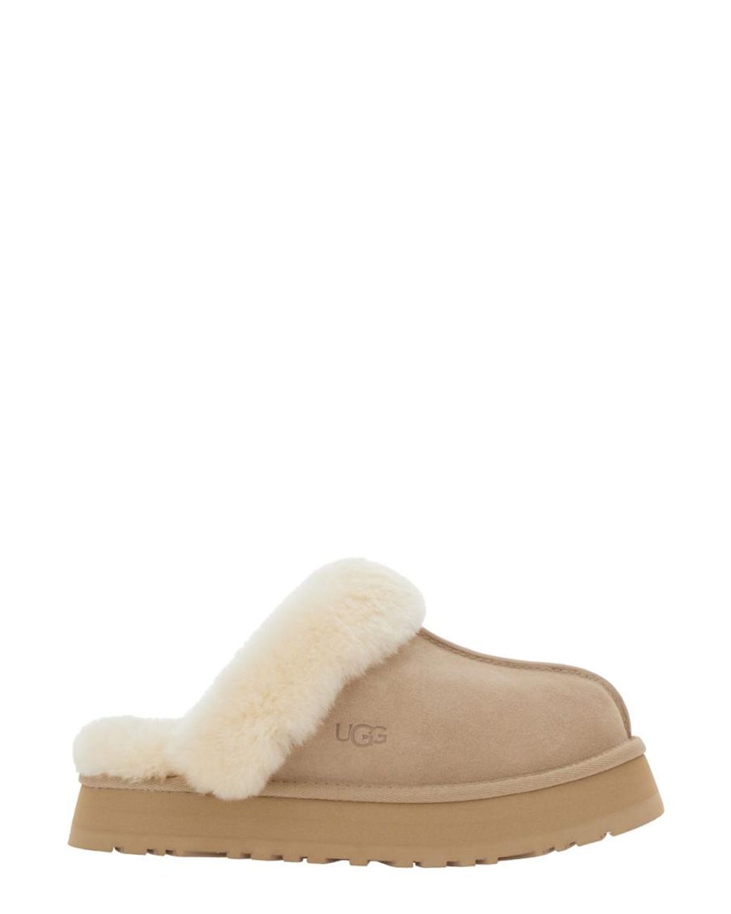 Ugg Natural 'Disquette' Mule With Fur And Logo On Back