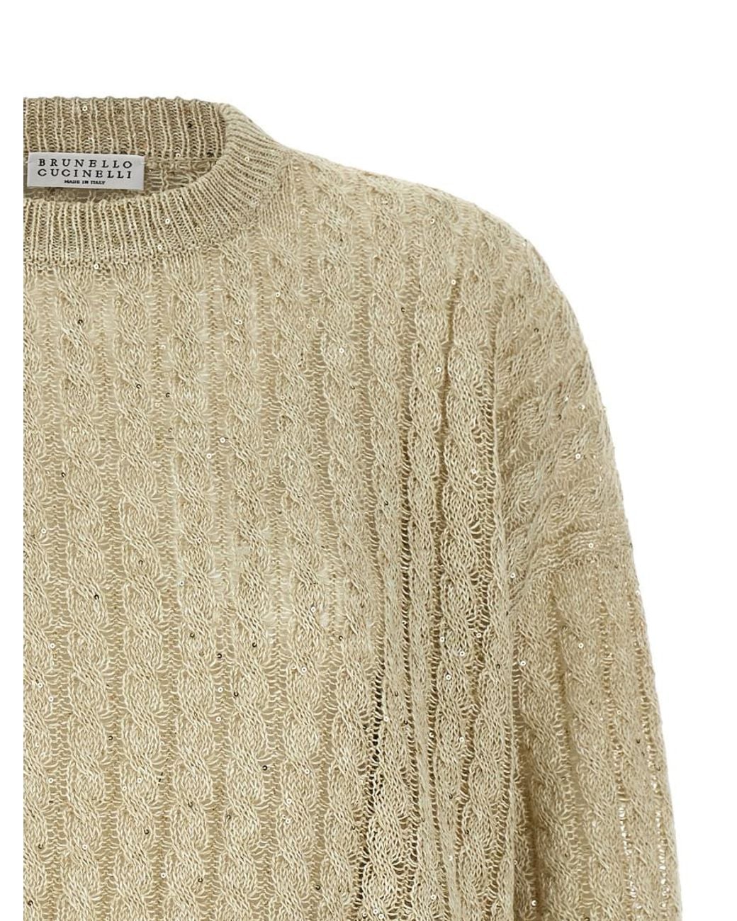 Brunello Cucinelli Natural Cable-Knit Sequin Sweater